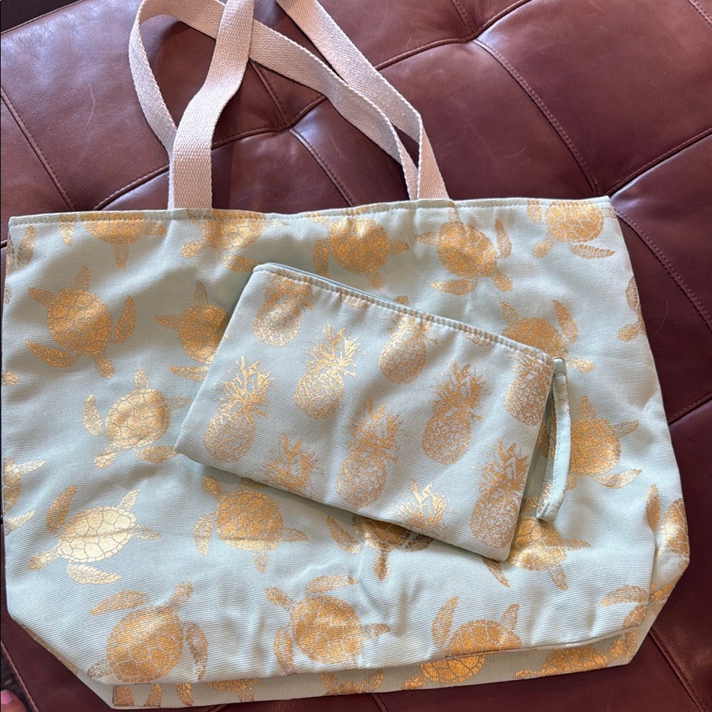 Stylish Gold and Green Tote Bag Set